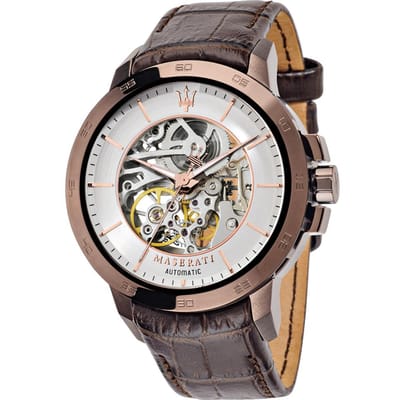 Maserati Ingegno Wit Bruin Leer Heren Automatisch Horloge R8821119003 wit