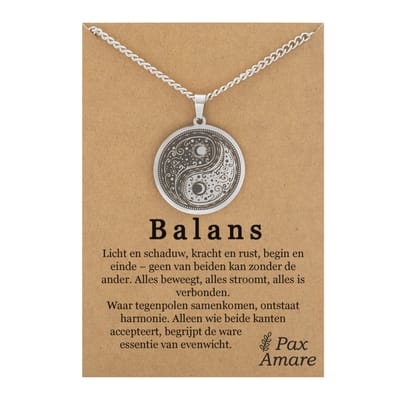 Yin Yang Ketting op Cadeau Kaartje - "Balans" - Zilverkleurig - Spirituele Talisman / Medalion - Stainless Steel - Talisman / Hanger - 60cm
