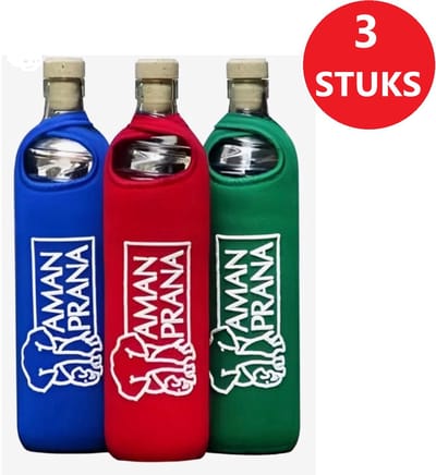 Aman Prana Waterflessen - Waterfles - Drinkfles - Drinkflessen - Glas - 500ml - 3 stuks