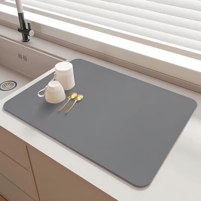 Afdruipmat voor servies, 40 x 60 cm, koffiemachine-onderlegger, absorberend en antislip, droogmat voor keuken, gootsteen, serviesstandaard, lichtgrijs