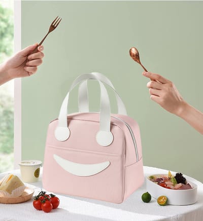 Rainbecom - Koeltassen - Lunchtas - 23.5x14x20.5 cm - 6.7 Liter - Roze - Isolatie - 300D Kationisch Polyester - Lunchtas met smileygezicht - Klittenbandsluiting - Handvat Riem - Koeltas - Lunch Bag - Geïsoleerde Koeltas - Picknicktas
