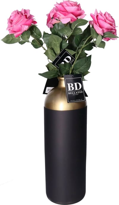 Bellatio Design Kunstbloem Roos Dijon - 5x - 64 cm - roze - zijde kunstbloemen - Boeket - stelen - rozen