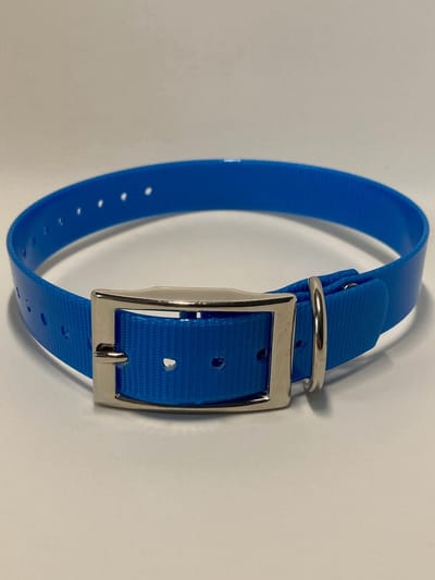 Halsband BioThane GOLD Transparant - (licht)BLAUW - 450mmX19mm - dubbele gesp