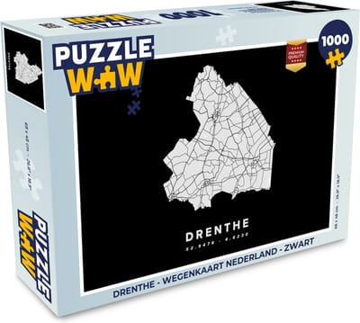 Puzzel Drenthe - Wegenkaart Nederland - Zwart - Legpuzzel - Puzzel 1000 stukjes volwassenen