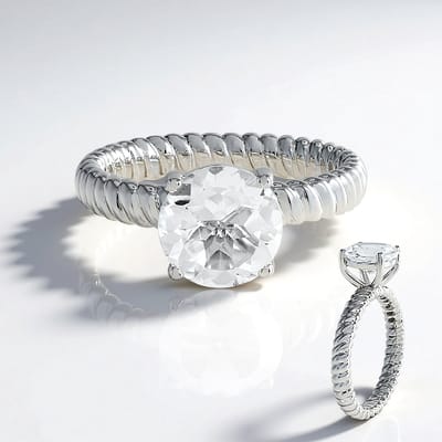 Cavill - Zilveren ring met platina coating - 1,893 ct Witte Topaas Rond uit Brazilië - Luxe, Elegante Tijdloze Ring met fonkelende edelsteen