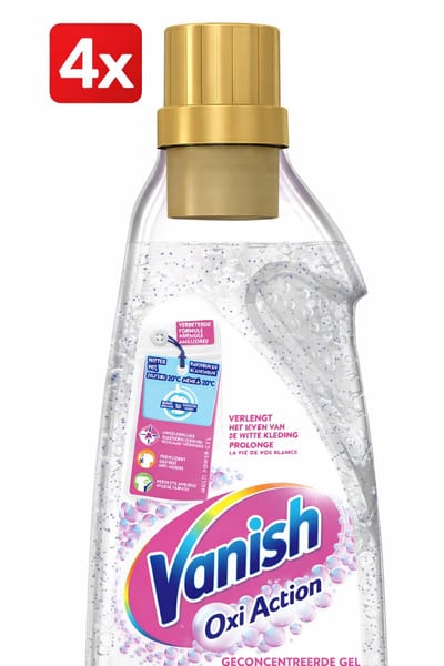 (4x) Vanish Oxi Action - Vlekkenverwijderaar Gel - Zonder Bleek - Witte Was - 4 x 15 Wasbeurten
