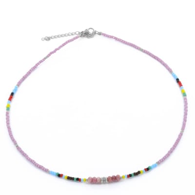 CO88 Collection 8CN-26374 Miyuki Kralen ketting 45cm - Roze en Multi Kleuren - 40+5cm - 2,2mm Dikte - Staal - Goudkleurig
