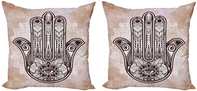 ABAKUHAUS Hamsa Kussenhoes – 45x45 cm – Dubbelzijdig bedrukt – Donkerbruin