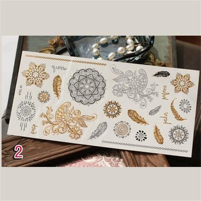 Tatouage temporaire doré métallique bronzant rétro, autocollant Bokini d'art corporel, décorations pour téléphone portable, accessoires pour femmes 2
