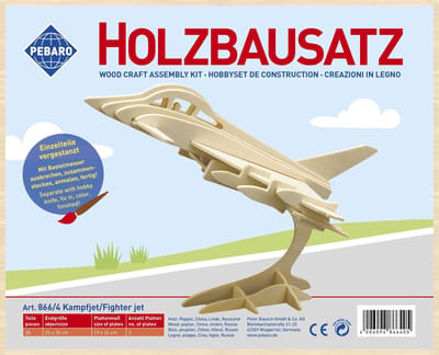 Pebaro houten bouwset Eurofighter vliegtuig 25x20 cm modelbouw.