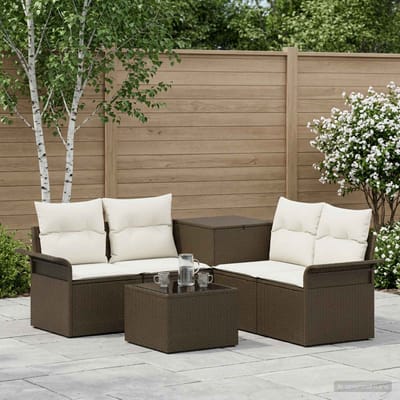 vidaXL - Bankstel - 6 - st - 4-zits - Bruin - en - Crème - Wit - Poly - Rattan - en - Staal