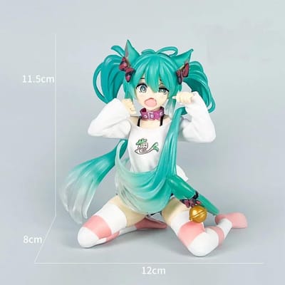 **Figurine d'action mignonne Hatsune Miku pour bureau 11 cm Version T-shirt Neko**. Figurine Anime Fille Kawaii Modèle Jouet Cadeau blanc