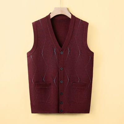 Papa Trui Vest Heren Herfst Warm Mouwloos Vest Middelbare Leeftijd en Oudere Gebreid Vest Cardigan Opa Outfit 4XL beige