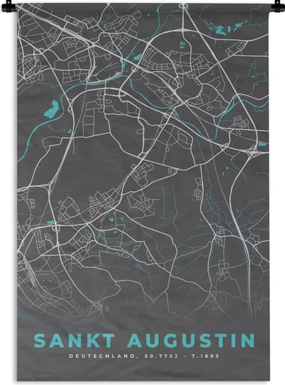 Wandkleed - Wanddoek - Stadskaart – Sankt Augustin – Duitsland – Plattegrond – Kaart - 120x180 cm - Wandtapijt
