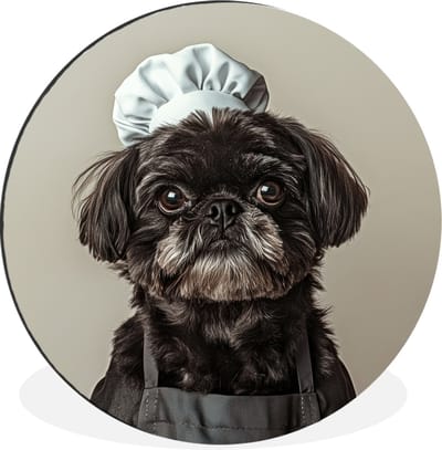 WallCircle - Wandcirkel - Muurcirkel - Kokskleding - Zwart - Hondje - Aluminium - Dibond - 30x30 cm - Binnen en Buiten