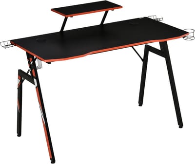 Gamingbureau voor pc met monitorstandaard, luidsprekerhouder, bekerhouder, hoofdtelefoonhaak, koolstofvezel, 120x60x94,5 cm, zwart