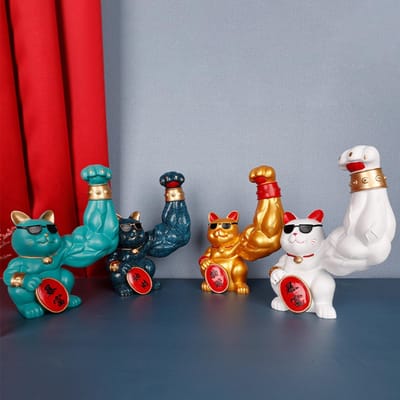 Statue Chat Porte-Bonheur Chat Muscleux Puissant Sculpture Chat Résine Ornement Chat Cadeau Type 2 gray