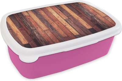 Broodtrommel Roze - Lunchbox - Brooddoos - Plank - Vintage - Patroon - 18x12x6 cm - Kinderen - Meisje