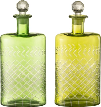 J-Line karaf Bladeren - glas - groen - extra large - 2 stuks