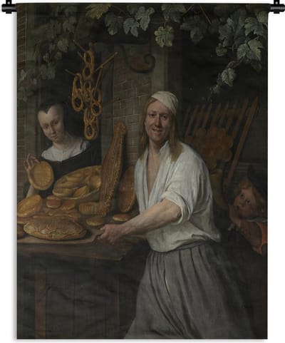 Wandkleed Jan Steen - Bakker Arent Oostwaard en zijn vrouw Catharina Keizerswaard - Schilderij van Jan Steen Wandkleed katoen 150x200 cm - Wandtapijt met foto