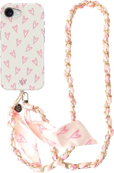 AVY Hoesje Met Telefoonkoord | Geschikt voor Apple iPhone 17e / 16e | Compatibel met MagSafe & Qi2 | Hard Shell Back Cover | Stijlvol Bijpassend Koord Crossbody (120CM) | Cupid Blush