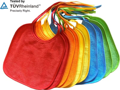 Stefano fashion - set pack van 10 kleurrijke slabbetjes met linten - waterdichte EVA laag - leeftijd 0-6 maand