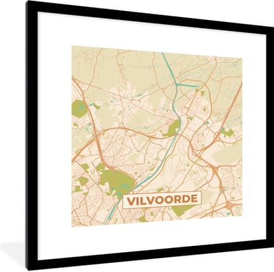 Fotolijst incl. Poster - Vilvoorde - Vintage - Kaart - Stadskaart - Plattegrond - 40x40 cm - Posterlijst