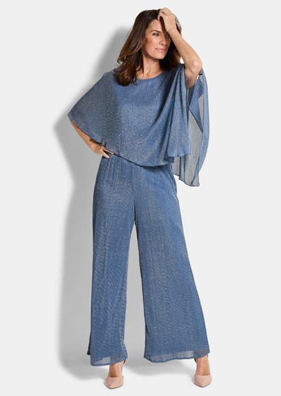 Palazzobroek VERA van glansplissé - blauw - Gr. 19 van Goldner Fashion