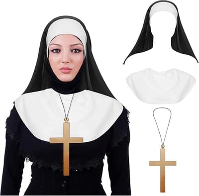 Nonnenkostuum Accessoires - Klooster Set - Themafeest Aankleden - Authentieke Replica - 3 Delig - Zwart
