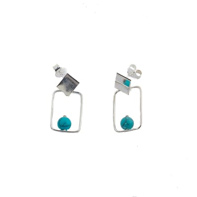 HÕBE - Judith Oorhanger – Gerecycled Sterling Zilver– Oorbellen – Handgemaakte Sieraad – Accessories –  Turkoois- Dames Oorbellen