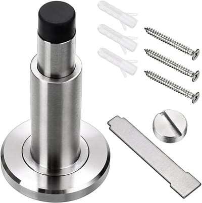 Deurstopper - Verstelbare Deurstopper RVS - Premium Deurbuffer Wandmontage - Messing Borgschroef - Heavy Duty Geluiddempende Muurbeschermer Slagvast - Duurzaam Sorteersysteem Deurbeslag - Model Universeel - Zilver