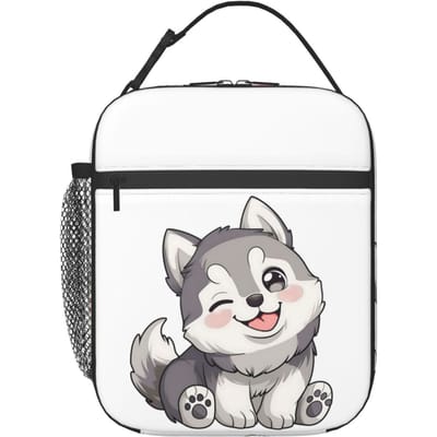 Schattige Knipogende Kawaii Husky Geïsoleerde Lunchtas voor Vrouwen Kinderen Draagbare Voedseldozen Thermische Lunchbox Tote One Size