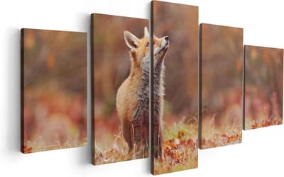 Artaza Canvas Schilderij Vijfluik Vos in het Bos tussen de Bladeren - 100x50 - Foto Op Canvas - Canvas Print