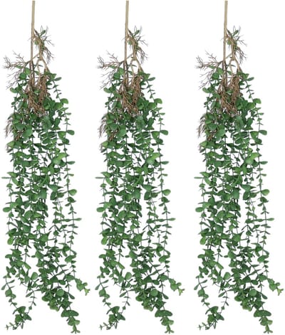 Bellatio Design Kunstbloem/kunsttak Eucalyptus hangend - 3x - 97 cm - groen - kunst hangplanten