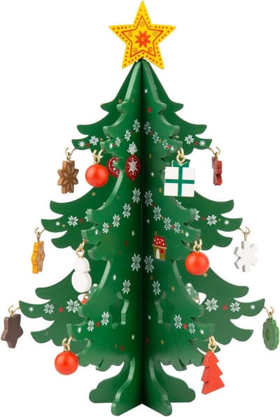 Mini tafelkerstboom met houten kerstballen, 18 stuks, groen, voor kerstdecoratie