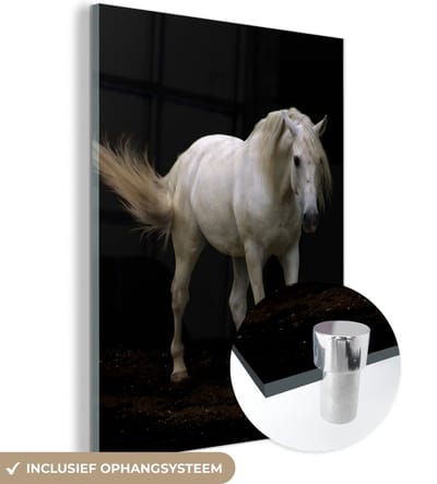 MuchoWow® Glasschilderij 120x160 cm - Schilderij acrylglas - Paarden - Boerderijdieren - Zwart - Foto op glas - Schilderijen