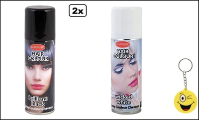 2x Haarverf/haarspray zwart en wit 125 ml - Smiley - Festival thema feest carnaval haar kleurspray party