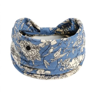 Zwarte haarband dames met tropische bloemenprint – elastische boho haarband met knoop – brede stretch haarband voor dagelijks gebruik, yoga of vakantie