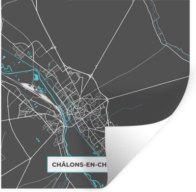 Muurstickers - Sticker Folie - Frankrijk - Châlons-en-Champagne - Stadskaart - Kaart - Plattegrond - 100x100 cm - Plakfolie - Muurstickers Kinderkamer - Zelfklevend Behang XXL - Zelfklevend behangpapier - Stickerfolie