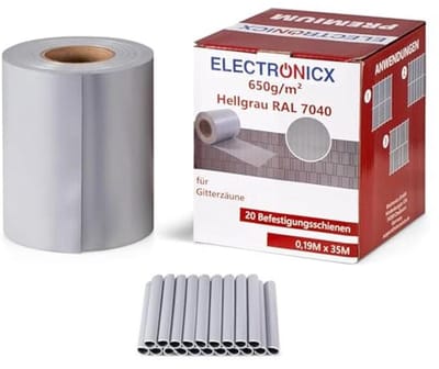 Premium PVC Zichtwering Stroken Lichtgrijs 35m x 19cm | Hoogwaardige Hekfolie voor Dubelstaafmatten | UV-Bestendig en Extra Duurzaam