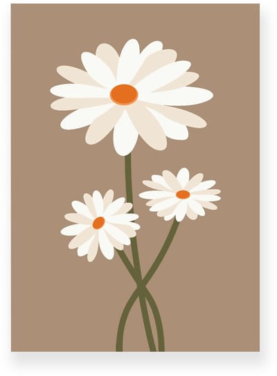 Poster 20x30 cm - Madeliefjes - Bloemen - Planten - Wit - Bruin - Minimalistisch - Botanisch - Muurdecoratie - Wanddecoratie