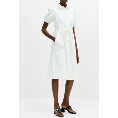 French Connection Chambray Button Tie Dress M Ecru Maat: 6 | Blousejurken Outlet | Dames | Wit