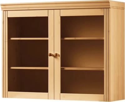 Anita-Wandkast met 2 glazen deuren, massief hout, met gebeitste wasafwerking