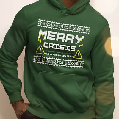 Foute Kerst Hoodie Groen Merry Crisis & A Happy New Fear XS - Uniseks Pasvorm - Kerstkleding Voor Dames & Heren
