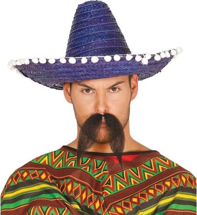Fiestas Guirca sombrero hoed - 2x stuks - blauw - D45 cm - Mexicaans carnaval thema - verkleedkleding - volwassenen