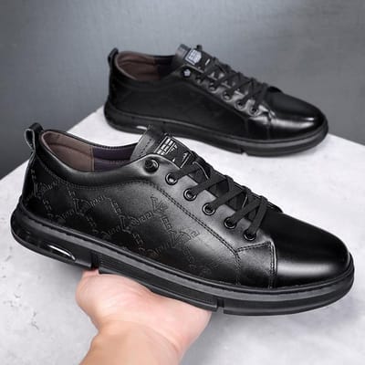 Nieuwe Lente Toplaag Koeienhuid Slip-on Skateschoenen Heren Alles-match Echt Leer Casual Trendy Schoenen Platte Herenschoenen Jongens 44 gray
