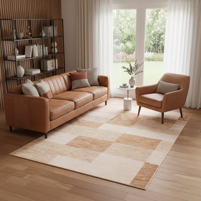 Tapiso Nora Vloerkleed Bruin Beige Geometrisch Modern Design Laagpolig Woonkamerkleed Slaapkamer Hal Antislip Vlekbestendig Easy Care Tapijt OEKO TEX - 70x150