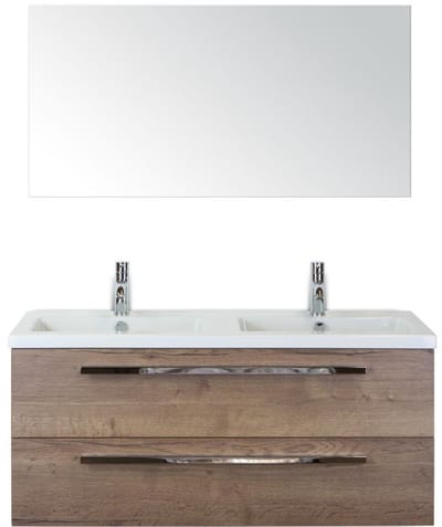 Seville Badmeubelset 120 cm - 2 Laden Tabacco - Wastafel Djazz Dubbel met Spiegel