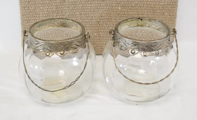 ZoeZo Design - 2 stuks - waxinelichtjeshouder - glas - metaal - H 11 x Ø 11 cm - stoer - robuust - sober - vintage zilver