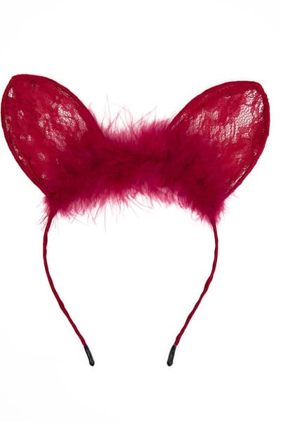 KIMU® Haarband Bunny Muis Kant Bordeauxrood Dons - Konijnoortjes Diadeem Halloween - Lace Kanten Oortjes Muizenoortjes Konijn Rood Burlesque Festival